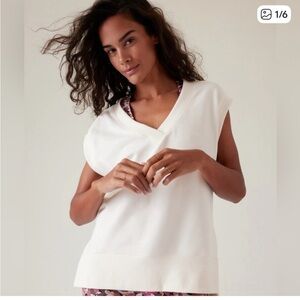 ATHLETA Retroterry V-Neck Sweatshirt Tee Sweater Vest Ivory Cream Size M NWT